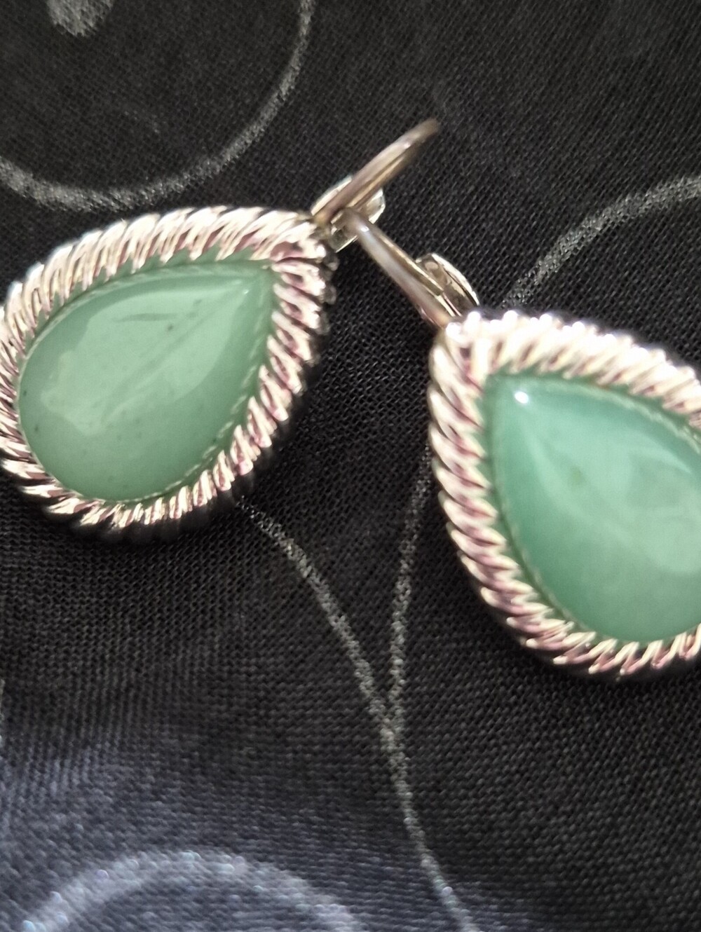 Vintage KJL Kenneth Jay Lane  Green Faux Jade Cabochon Teardrop Earrings